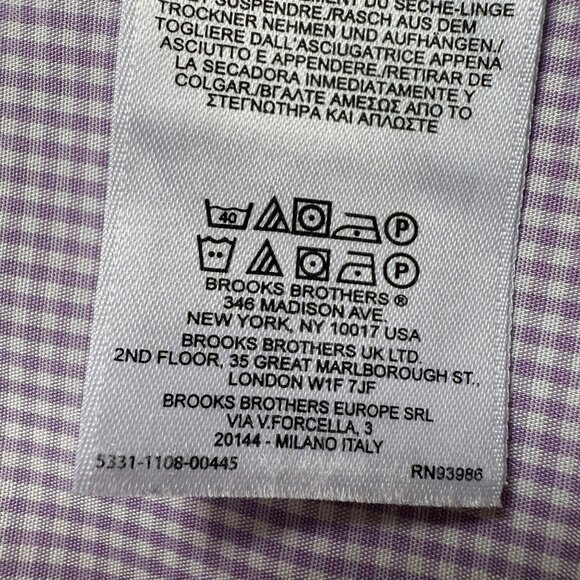 Brooks Brothers Size 17 2/3 Purple Gingham Regent Non-Iron Cotton Dress Shirt - Picture 12 of 12